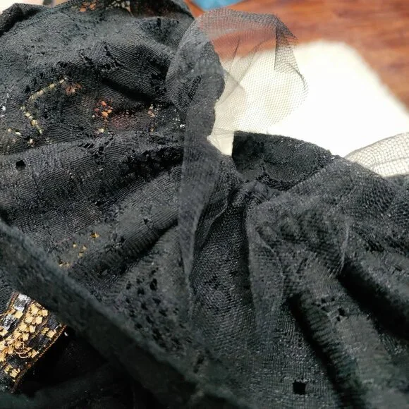 Pho Firenze M Black Lace Ruffle Maxi Dress With Open Back Embellished Straps - Picture 12 of 16